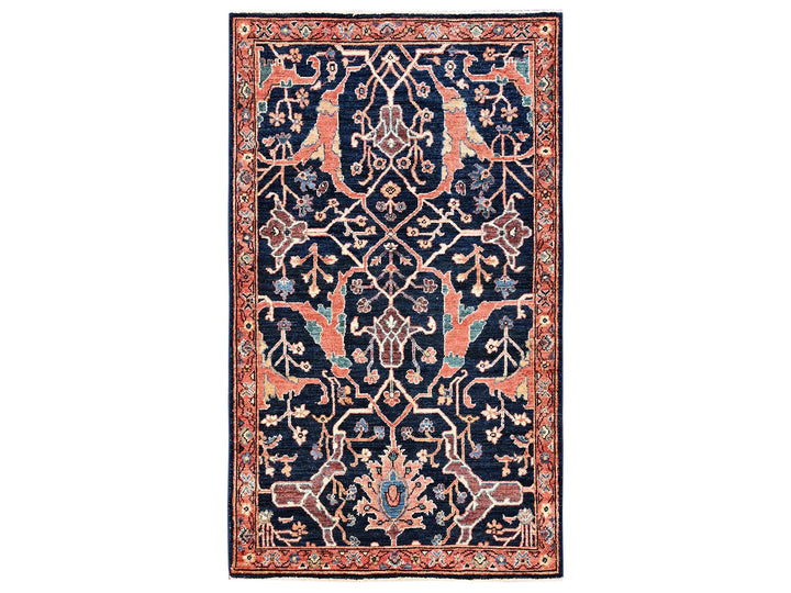 2'11" x 5'0" New Hand Knotted Blue Wool Rectangle Oriental Rug - MOA1022372