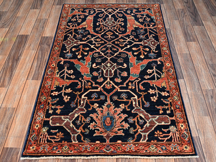 2'11" x 5'0" New Hand Knotted Blue Wool Rectangle Oriental Rug - MOA1022372
