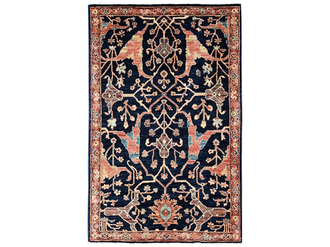 3'3" x 5'0" New Hand Knotted Blue Wool Rectangle Oriental Rug - MOA1022374