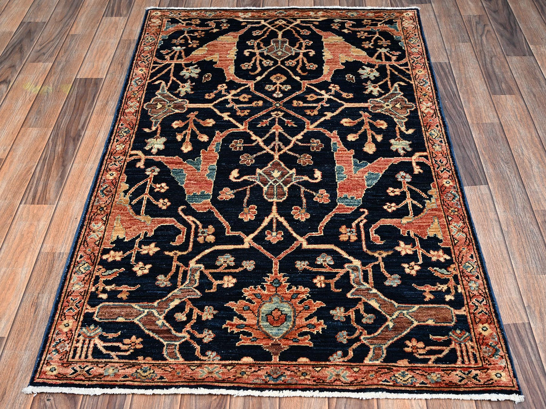 3'3" x 5'0" New Hand Knotted Blue Wool Rectangle Oriental Rug - MOA1022374