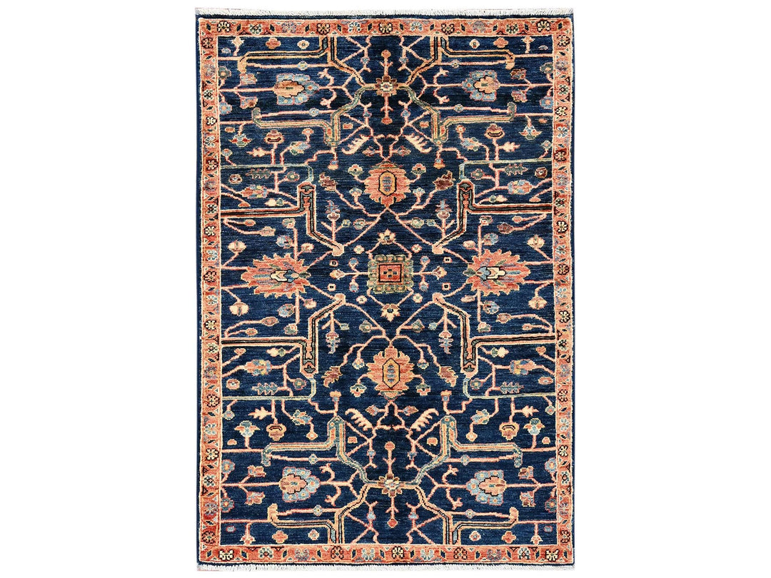 2'11" x 4'9" New Hand Knotted Blue Wool Rectangle Oriental Rug - MOA1022376