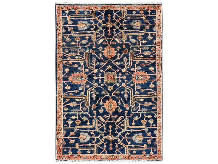 2'11" x 4'9" New Hand Knotted Blue Wool Rectangle Oriental Rug - MOA1022376
