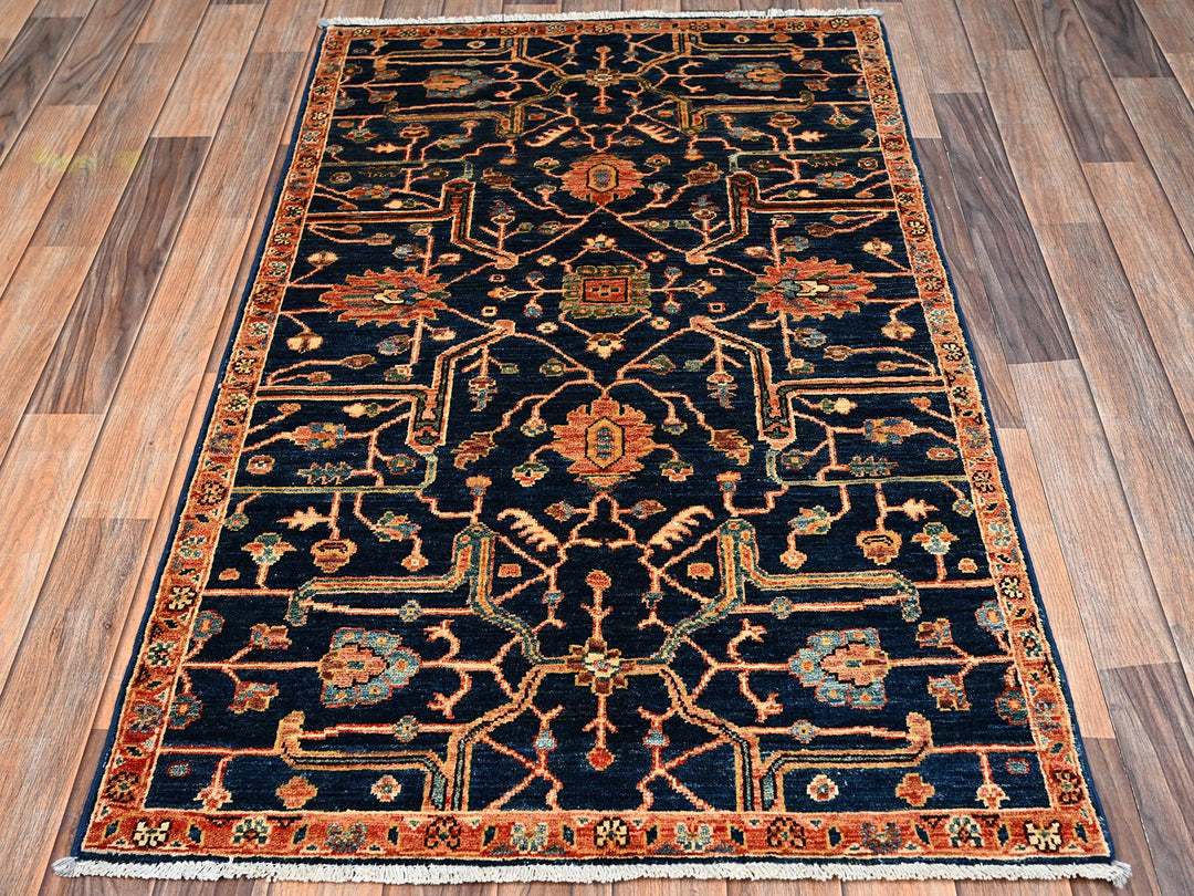 2'11" x 4'9" New Hand Knotted Blue Wool Rectangle Oriental Rug - MOA1022376