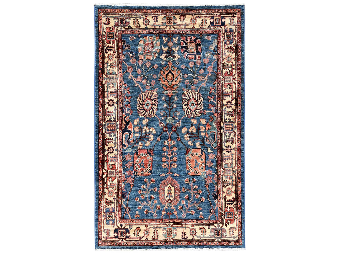 3'2" x 5'2" New Hand Knotted Blue Wool Rectangle Oriental Rug - MOA1022377