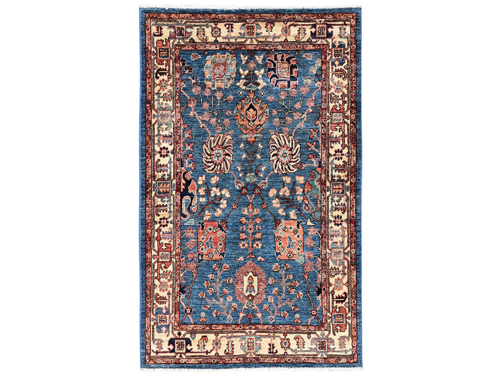 3'2" x 5'2" New Hand Knotted Blue Wool Rectangle Oriental Rug - MOA1022377
