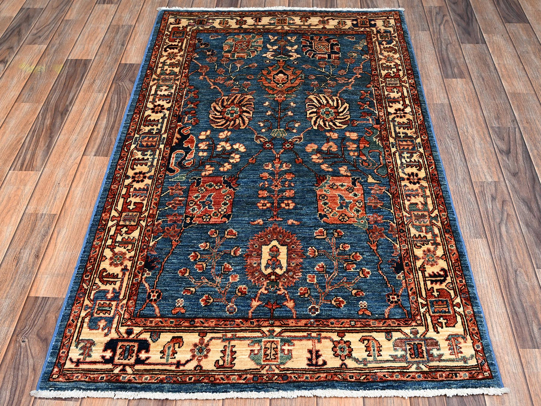 3'2" x 5'2" New Hand Knotted Blue Wool Rectangle Oriental Rug - MOA1022377