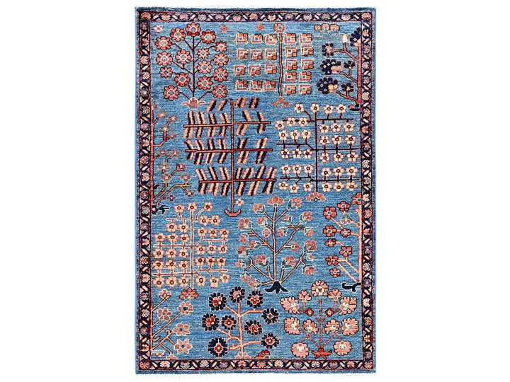 3'1" x 4'10" New Hand Knotted Blue Wool Rectangle Oriental Rug - MOA1022378