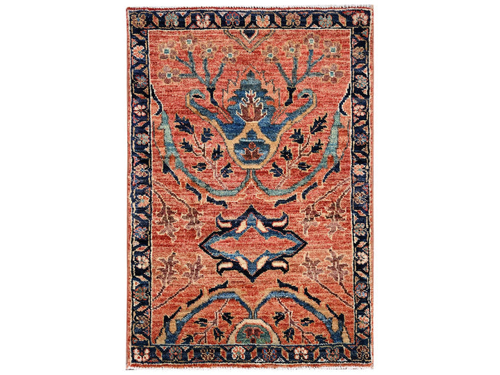 2'1" x 3'1" New Hand Knotted Red Wool Rectangle Oriental Rug - MOA1022381