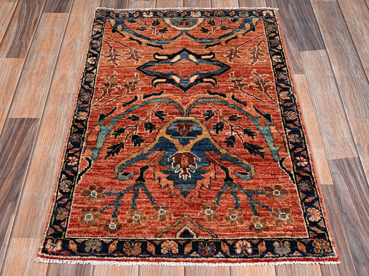 2'1" x 3'1" New Hand Knotted Red Wool Rectangle Oriental Rug - MOA1022381