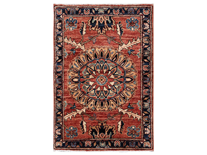 1'11" x 2'11" New Hand Knotted Red Wool Rectangle Oriental Rug - MOA1022382