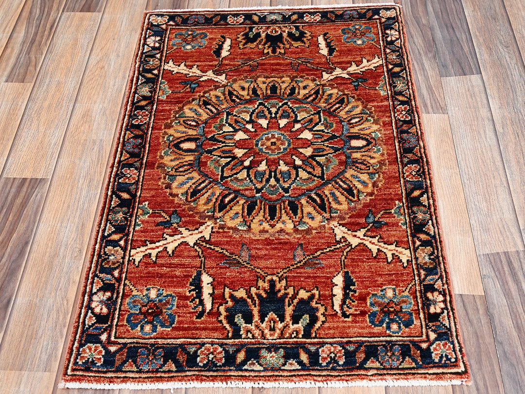1'11" x 2'11" New Hand Knotted Red Wool Rectangle Oriental Rug - MOA1022382