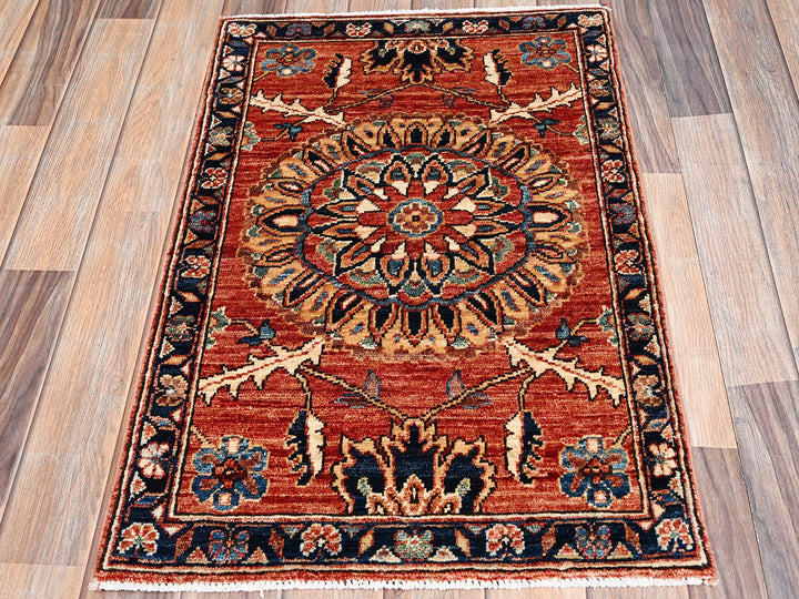 1'11" x 2'11" New Hand Knotted Red Wool Rectangle Oriental Rug - MOA1022382