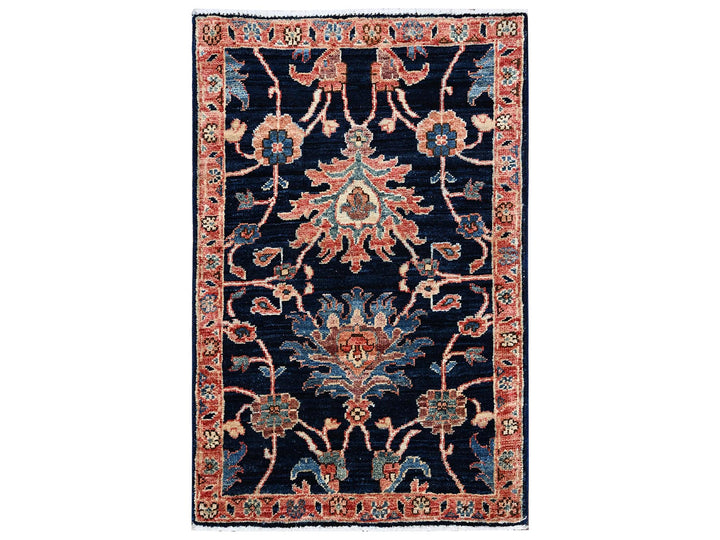 2'0" x 3'0" New Hand Knotted Blue Wool Rectangle Oriental Rug - MOA1022384
