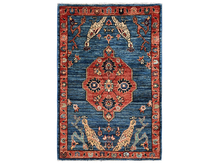 2'1" x 3'0" New Hand Knotted Blue Wool Rectangle Oriental Rug - MOA1022385