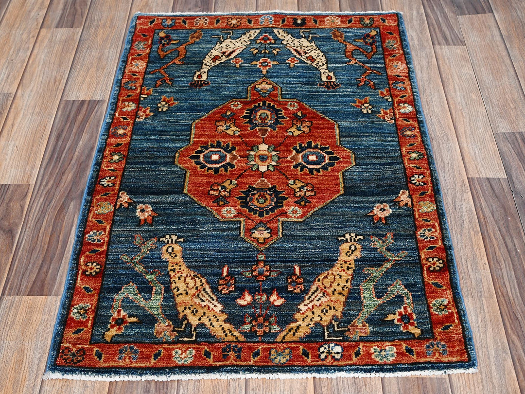 2'1" x 3'0" New Hand Knotted Blue Wool Rectangle Oriental Rug - MOA1022385