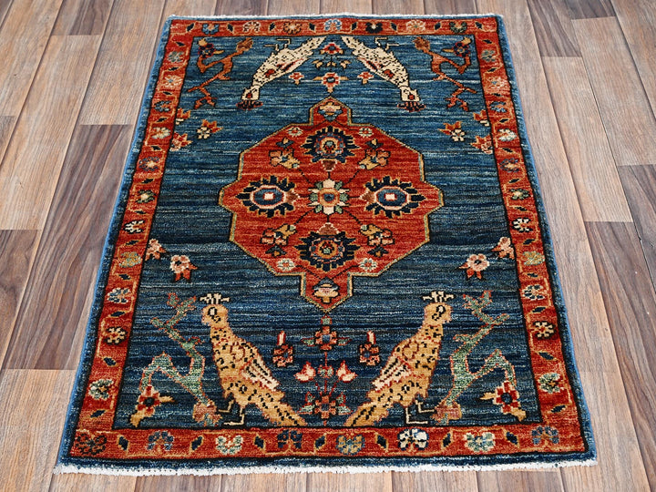 2'1" x 3'0" New Hand Knotted Blue Wool Rectangle Oriental Rug - MOA1022385