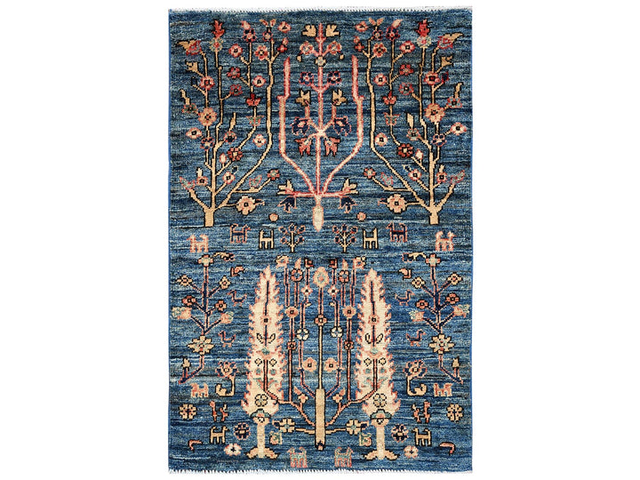 2'2" x 3'3" New Hand Knotted Blue Wool Rectangle Oriental Rug - MOA1022387