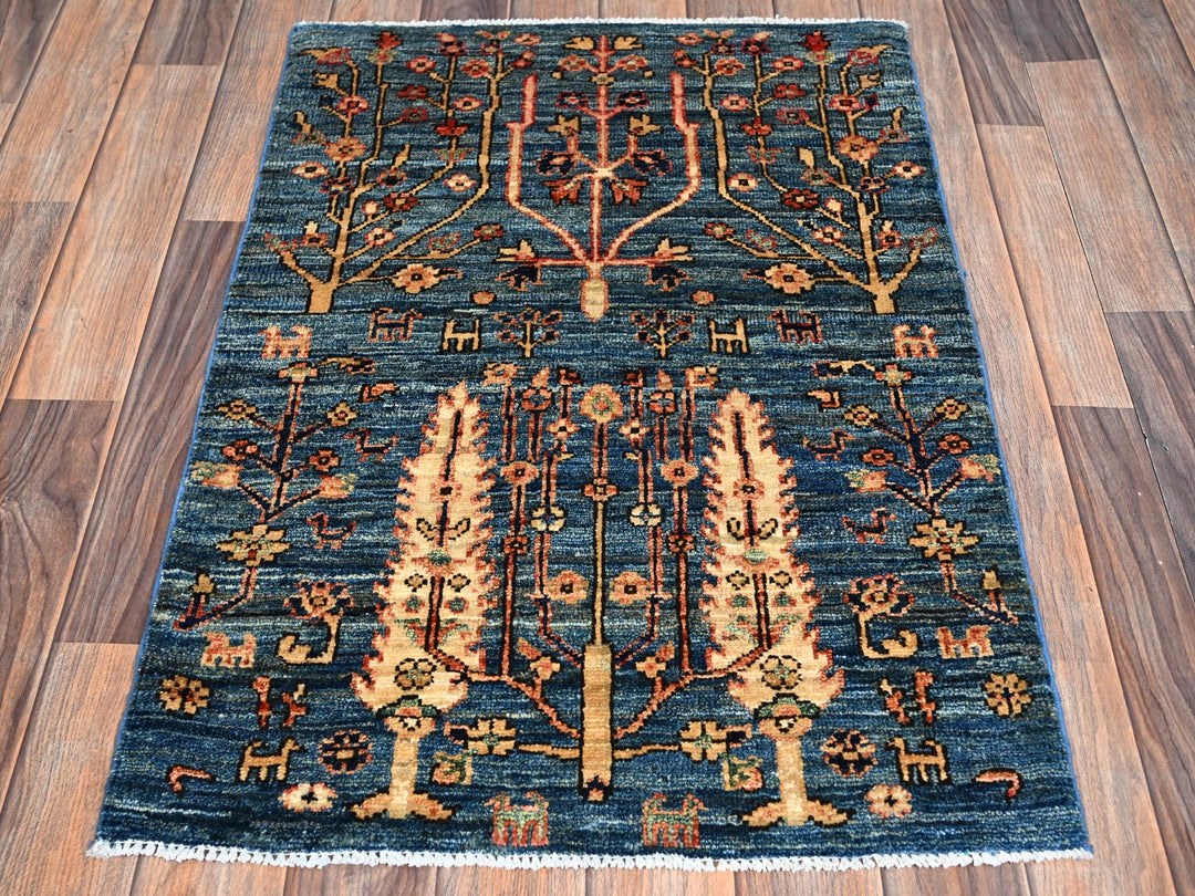 2'2" x 3'3" New Hand Knotted Blue Wool Rectangle Oriental Rug - MOA1022387