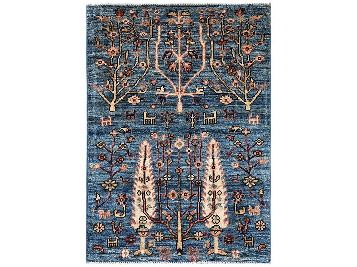 2'2" x 3'4" New Hand Knotted Blue Wool Rectangle Oriental Rug - MOA1022388