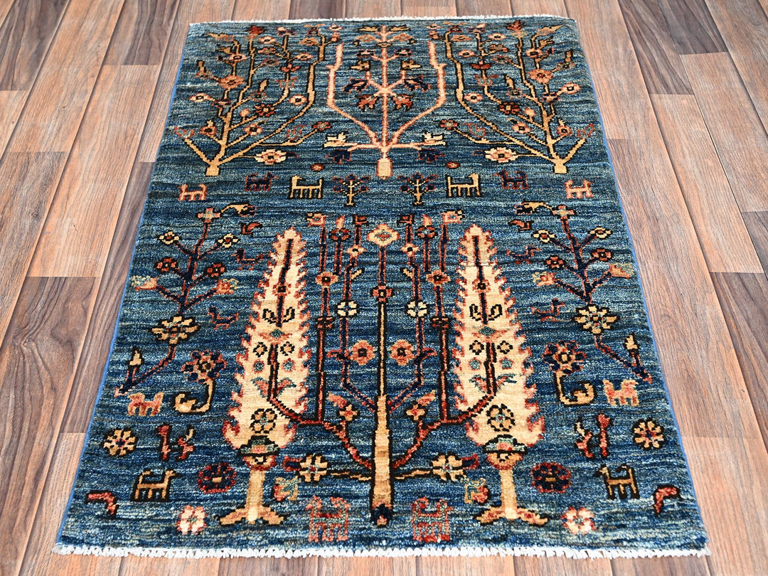 2'2" x 3'4" New Hand Knotted Blue Wool Rectangle Oriental Rug - MOA1022388