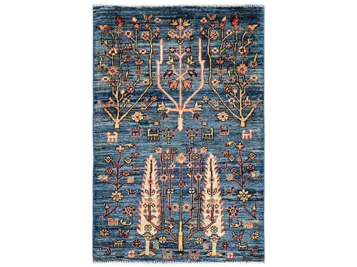 2'2" x 3'3" New Hand Knotted Blue Wool Rectangle Oriental Rug - MOA1022389