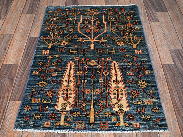 2'2" x 3'3" New Hand Knotted Blue Wool Rectangle Oriental Rug - MOA1022389