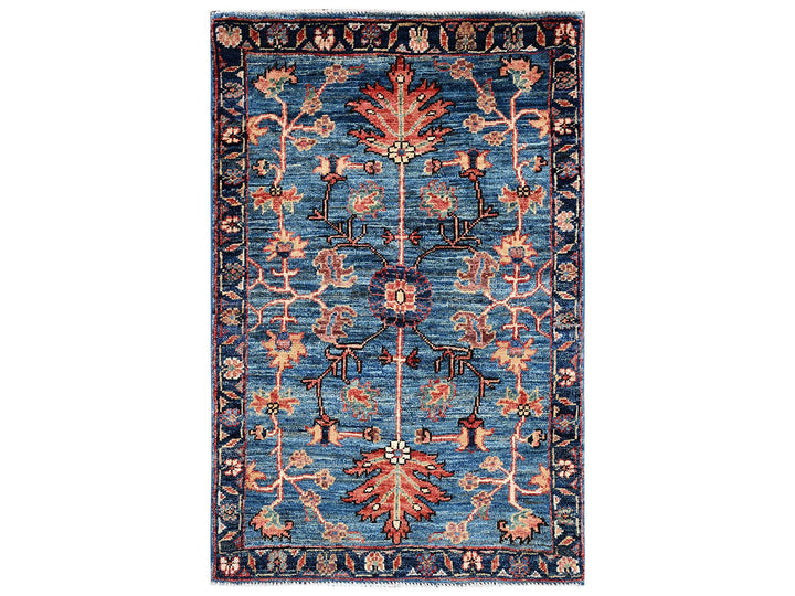 2'2" x 3'3" New Hand Knotted Blue Wool Rectangle Oriental Rug - MOA1022390