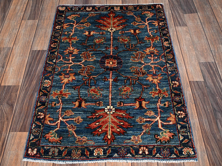 2'2" x 3'3" New Hand Knotted Blue Wool Rectangle Oriental Rug - MOA1022390