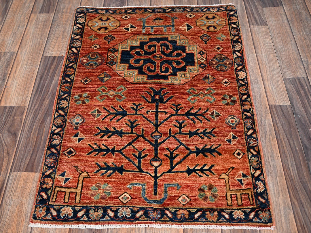 2'2" x 3'0" New Hand Knotted Red Wool Rectangle Oriental Rug - MOA1022393