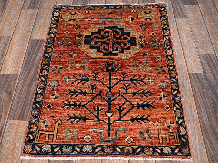 2'2" x 3'0" New Hand Knotted Red Wool Rectangle Oriental Rug - MOA1022393