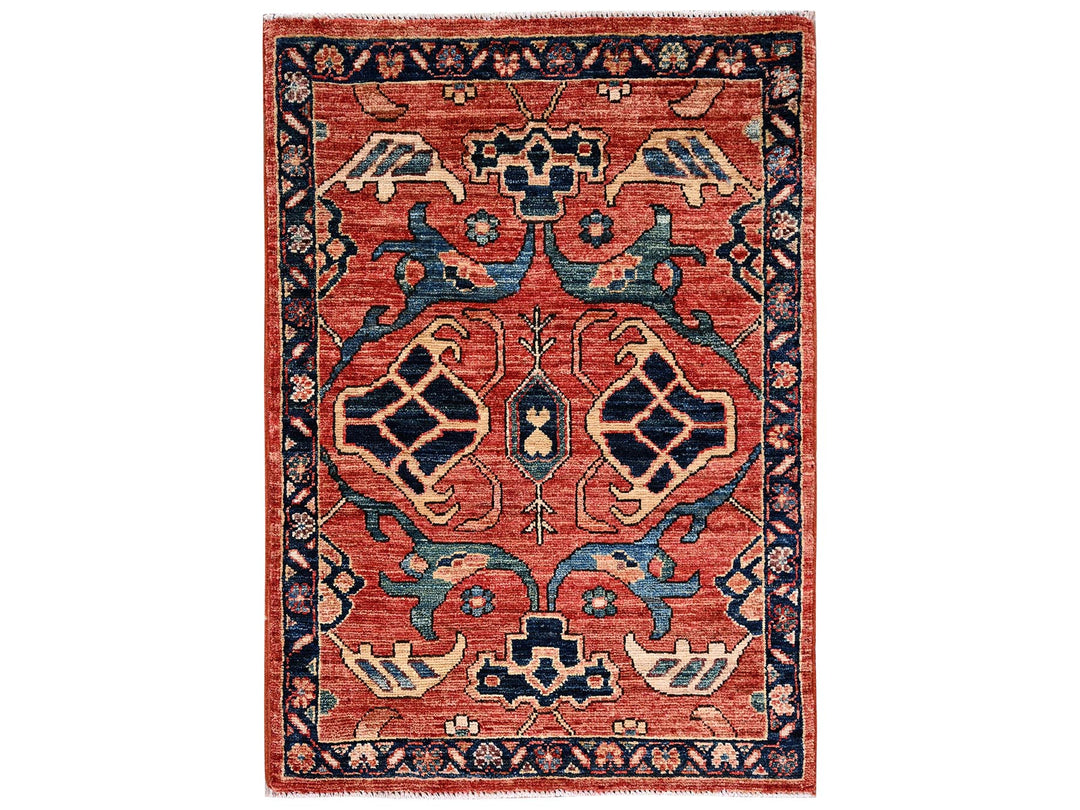 2'2" x 2'11" New Hand Knotted Red Wool Rectangle Oriental Rug - MOA1022395