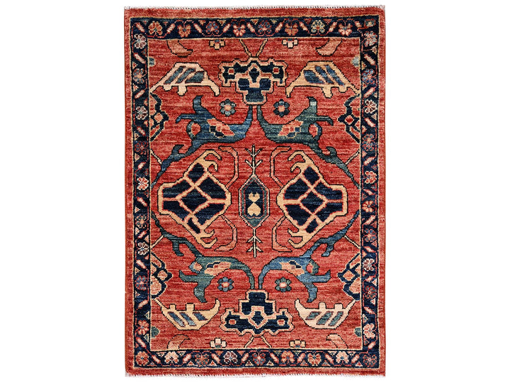 2'2" x 2'11" New Hand Knotted Red Wool Rectangle Oriental Rug - MOA1022395