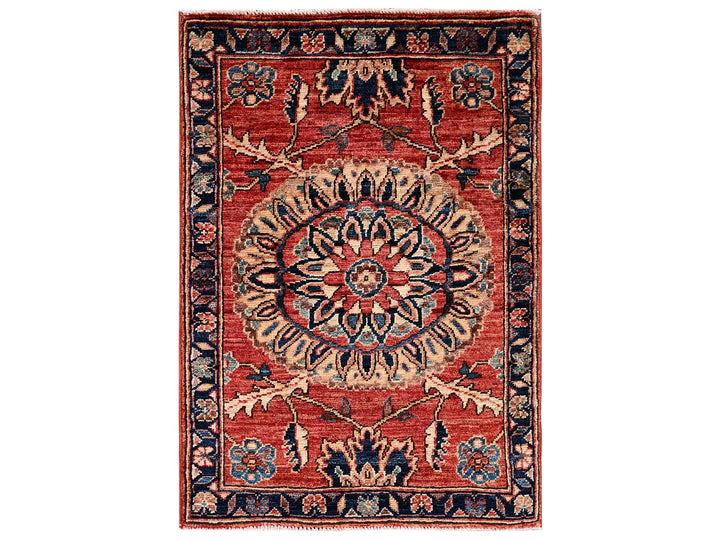 1'11" x 2'10" New Hand Knotted Red Wool Rectangle Oriental Rug - MOA1022396