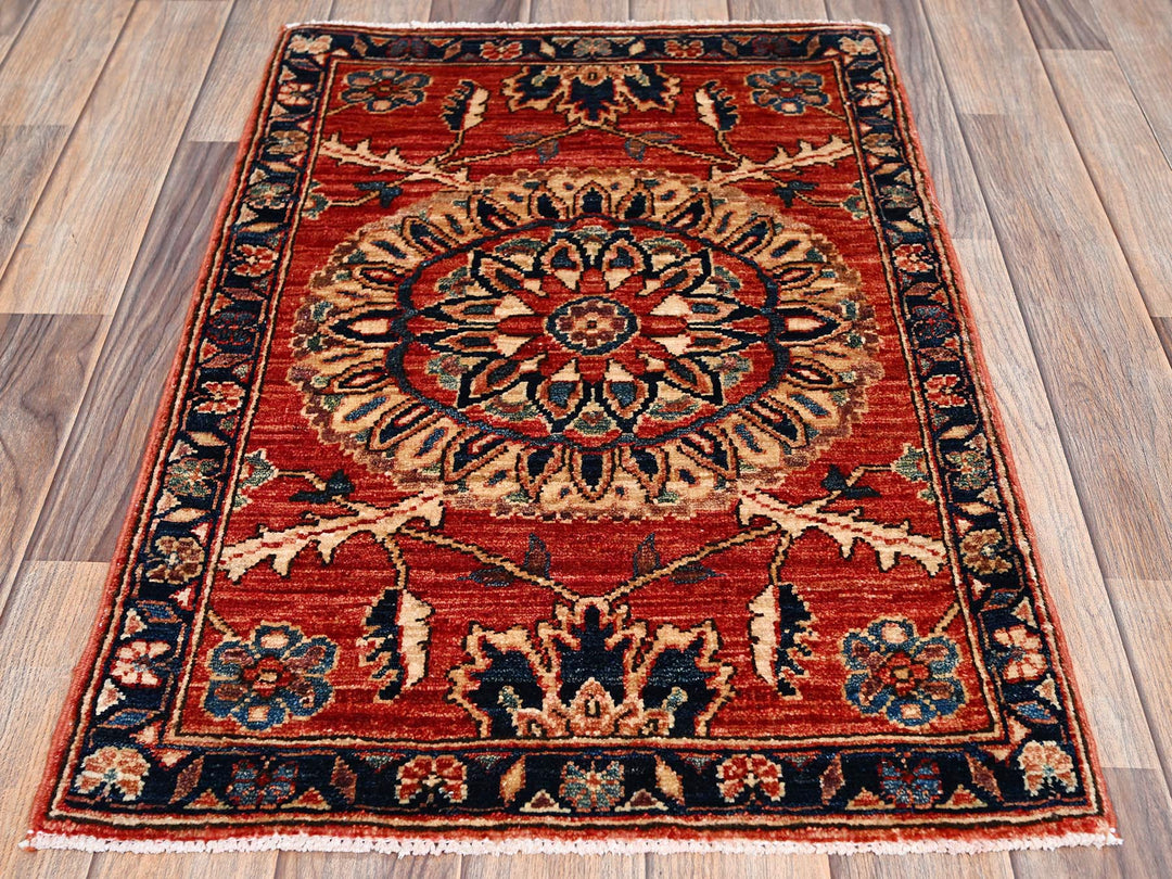 1'11" x 2'10" New Hand Knotted Red Wool Rectangle Oriental Rug - MOA1022396