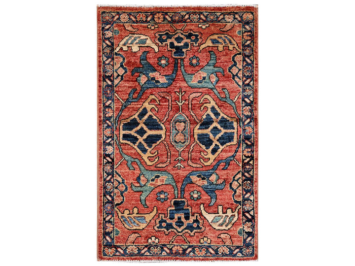 2'0" x 3'0" New Hand Knotted Red Wool Rectangle Oriental Rug - MOA1022397