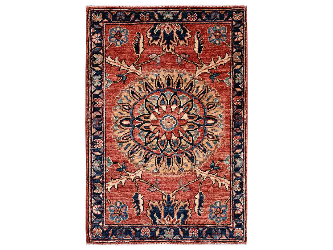 1'11" x 2'11" New Hand Knotted Red Wool Rectangle Oriental Rug - MOA1022399
