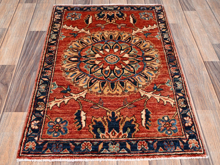1'11" x 2'11" New Hand Knotted Red Wool Rectangle Oriental Rug - MOA1022399