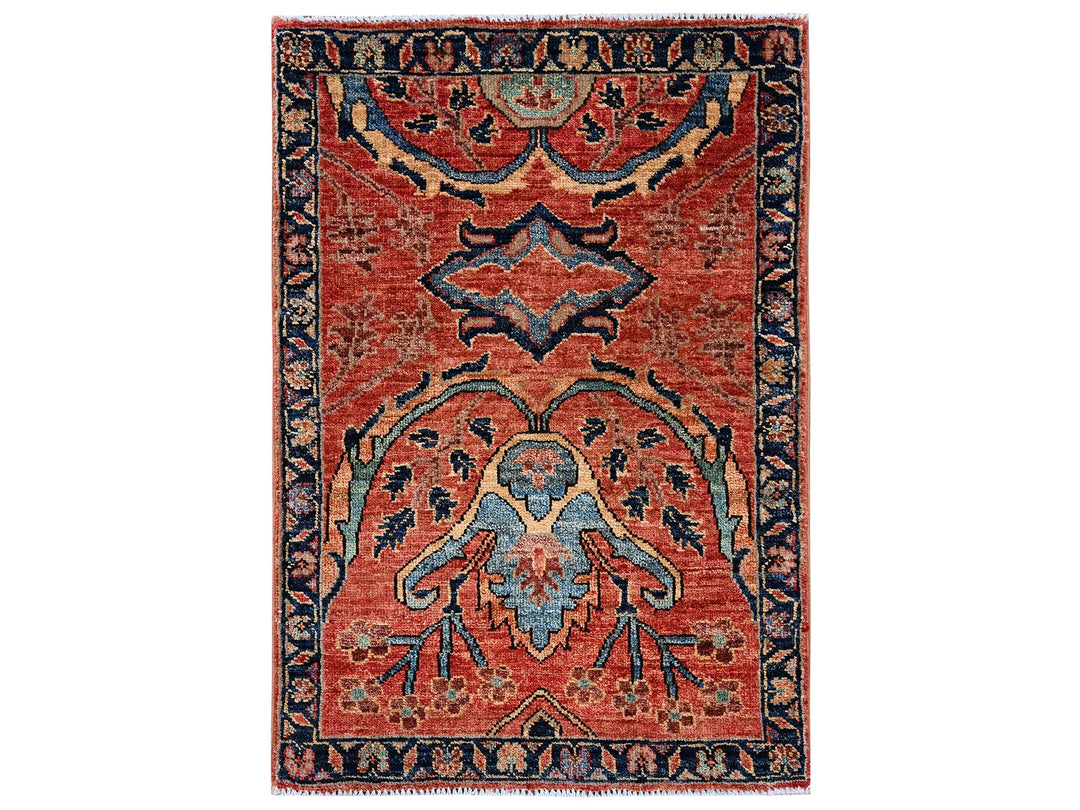 2'1" x 3'0" New Hand Knotted Orange Wool Rectangle Oriental Rug - MOA1022400