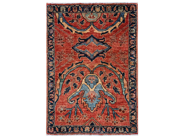 2'1" x 3'0" New Hand Knotted Orange Wool Rectangle Oriental Rug - MOA1022400