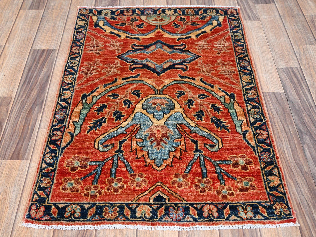 2'1" x 3'0" New Hand Knotted Orange Wool Rectangle Oriental Rug - MOA1022400
