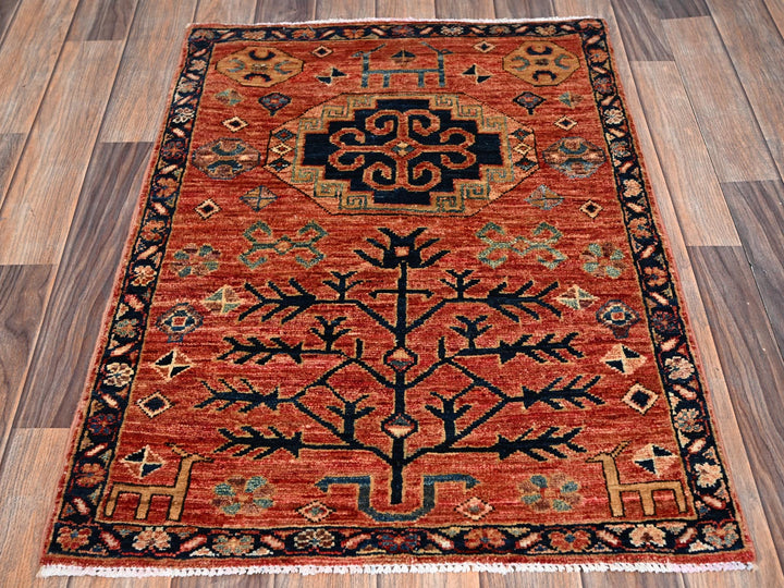 2'3" x 3'0" New Hand Knotted Red Wool Rectangle Oriental Rug - MOA1022401