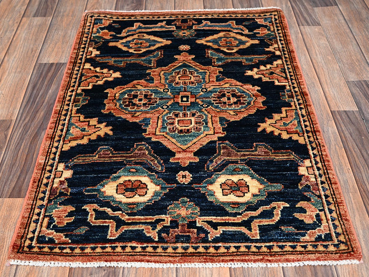 2'1" x 2'11" New Hand Knotted Blue Wool Rectangle Oriental Rug - MOA1022402