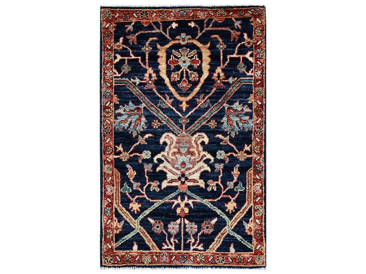 2'0" x 3'1" New Hand Knotted Blue Wool Rectangle Oriental Rug - MOA1022405