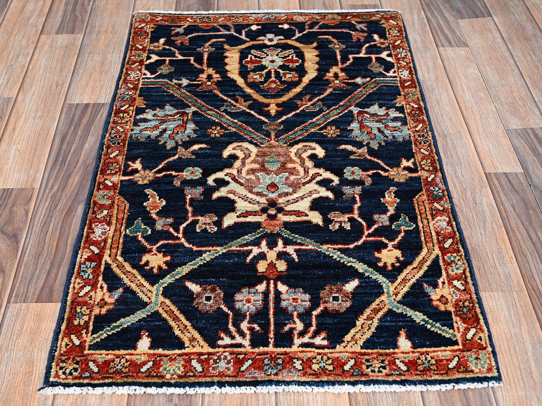 2'0" x 3'1" New Hand Knotted Blue Wool Rectangle Oriental Rug - MOA1022405