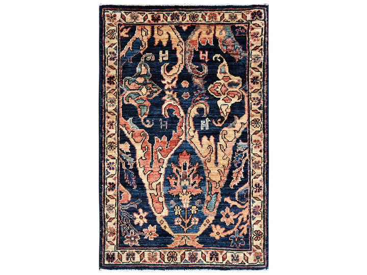 1'11" x 3'0" New Hand Knotted Blue Wool Rectangle Oriental Rug - MOA1022407