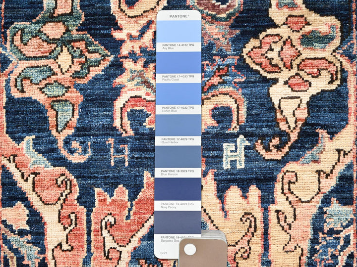 1'11" x 3'0" New Hand Knotted Blue Wool Rectangle Oriental Rug - MOA1022407