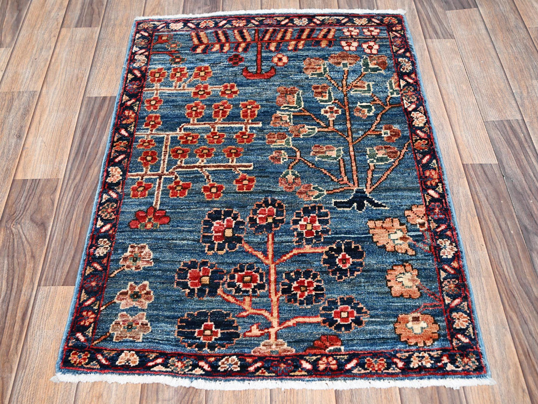 2'2" x 3'1" New Hand Knotted Blue Wool Rectangle Oriental Rug - MOA1022408