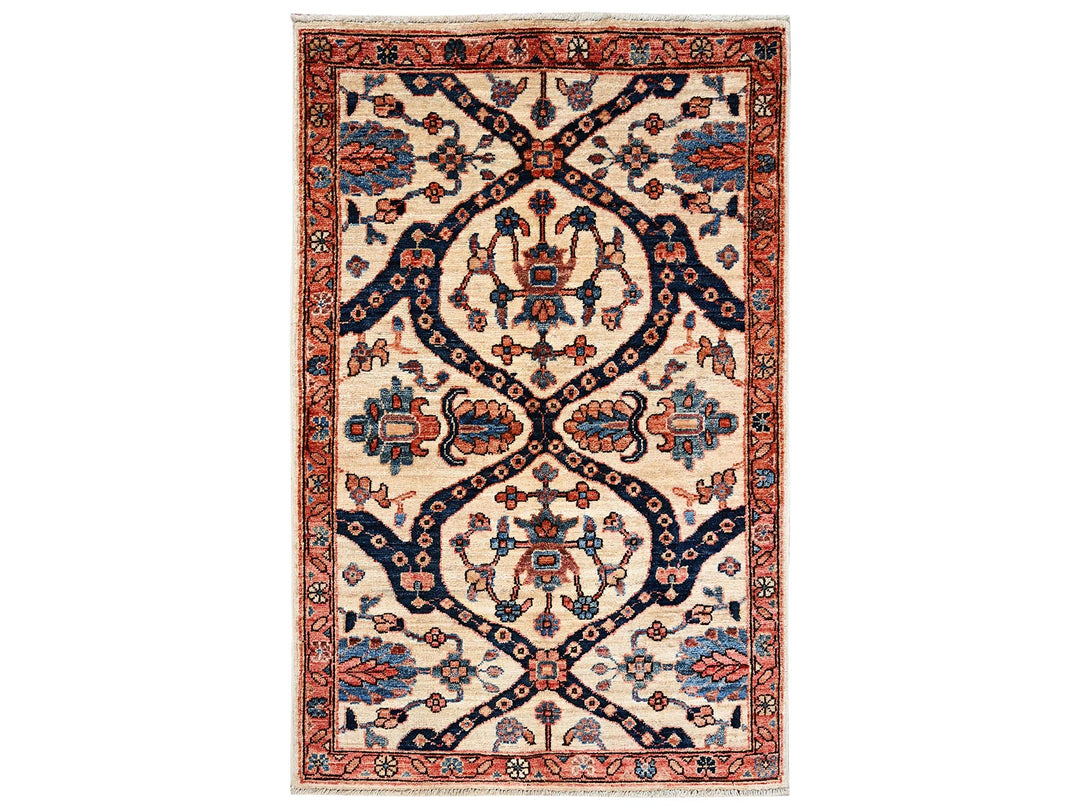 2'10" x 4'3" New Hand Knotted Ivory Wool Rectangle Oriental Rug - MOA1022409