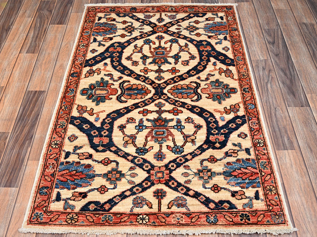 2'10" x 4'3" New Hand Knotted Ivory Wool Rectangle Oriental Rug - MOA1022409