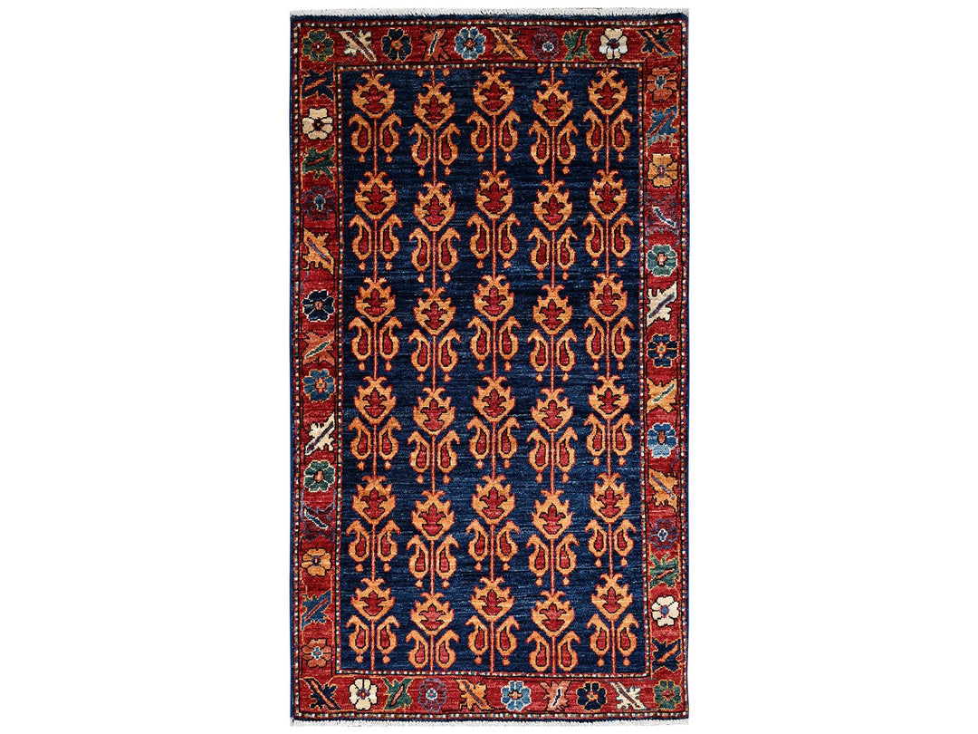 2'11" x 5'0" New Hand Knotted Blue Wool Rectangle Oriental Rug - MOA1022412